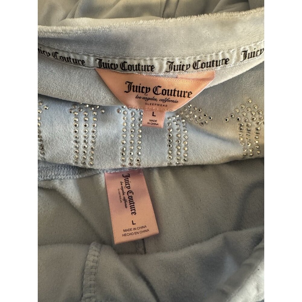Juicy Couture Velour 2pc Top Track Pants Set Y2K Blue Crystals Women’s L Large - Picture 9 of 10